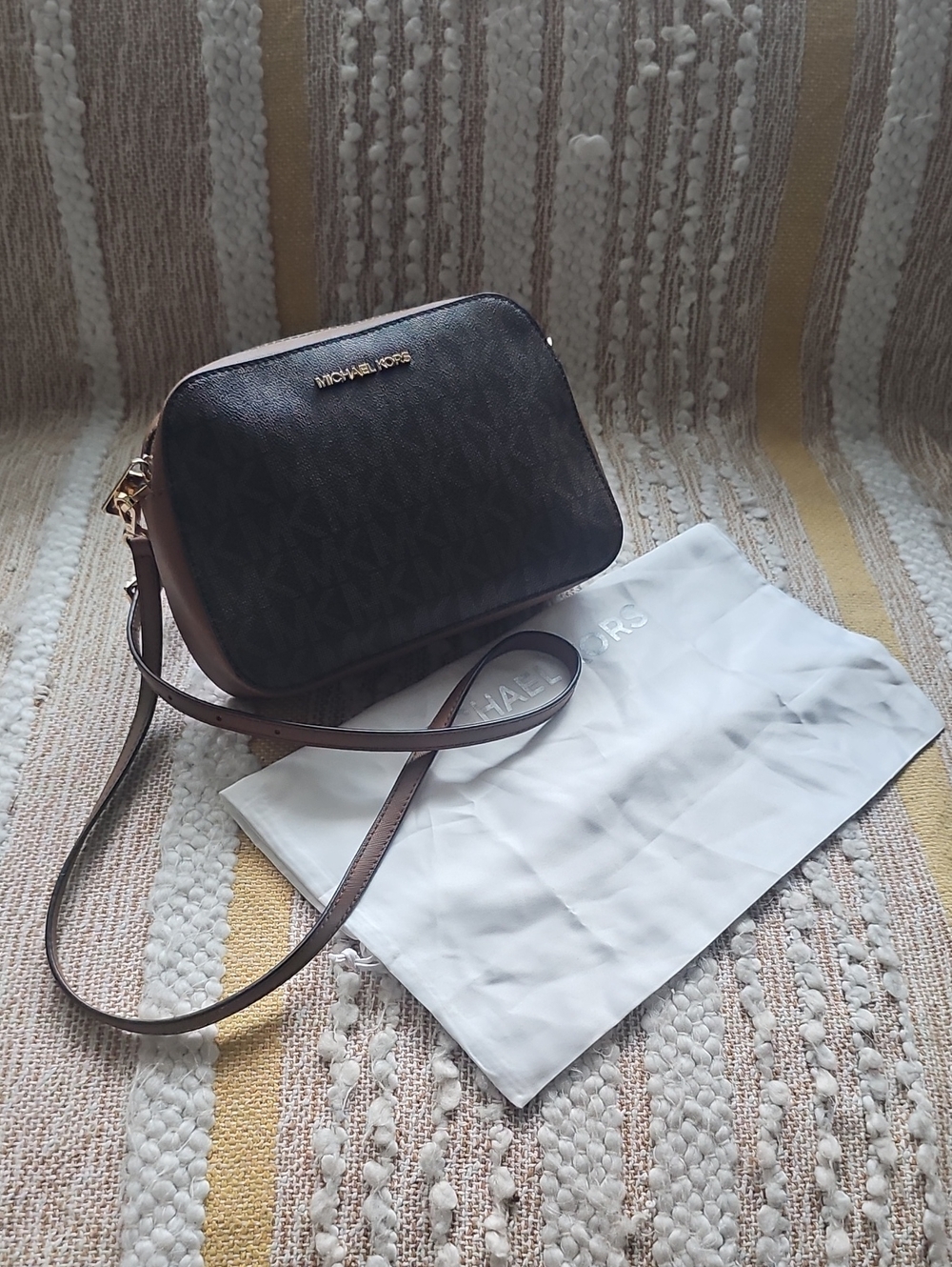 Michael Kors Jet Set Small Tan and Brown Crossbody Bag